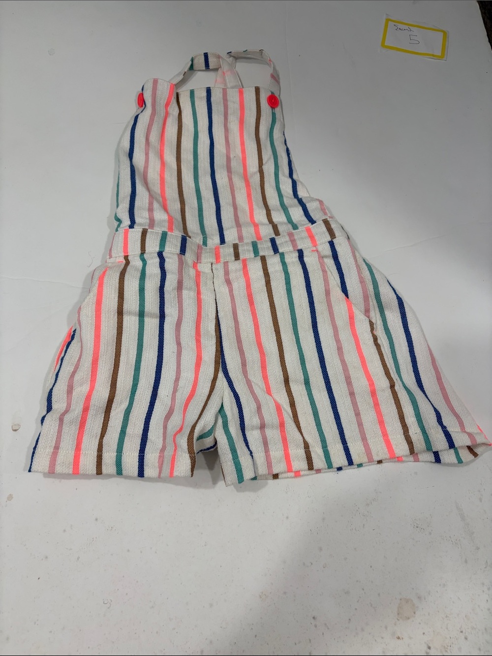 Mini Boden Cream Short Overalls with Multicolor Stripes
